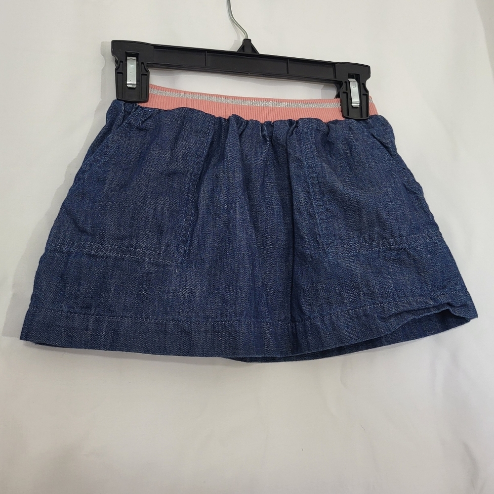 Gymboree Girls Blue Dark Wash Pink Elastic Waistband Pull On Denim Mini Skirt 2T